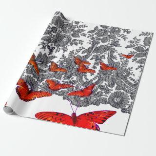 BLACK AND WHITE RED BUTTERFLIES