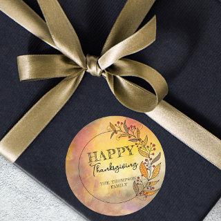 Wreath Of Doodle Leaves and Berries Thanksgiving  Classic Round Sticker