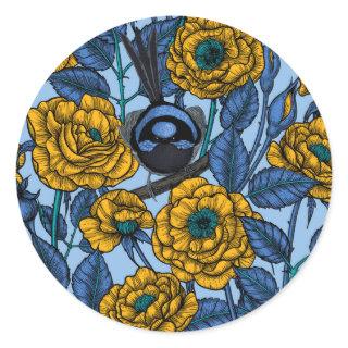 Wren in the roses classic round sticker