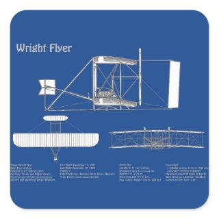 Wright Flyer- Airplane Blueprint Drawing Plans ABD Square Sticker