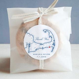 Wychmere Cape Cod Map Thank You Wedding Favor Classic Round Sticker