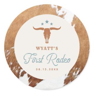 WYNONA First Rodeo Cowboy Birthday Party Classic Round Sticker