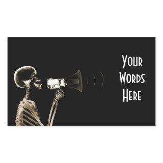 X-RAY VISION SKELETON ON MEGAPHONE - SEPIA RECTANGULAR STICKER