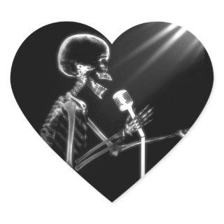 X-RAY VISION SKELETON SINGING ON RETRO MIC - B&W HEART STICKER