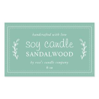 XL Homemade Soy Candle Foliage Jade Green Custom Rectangular Sticker