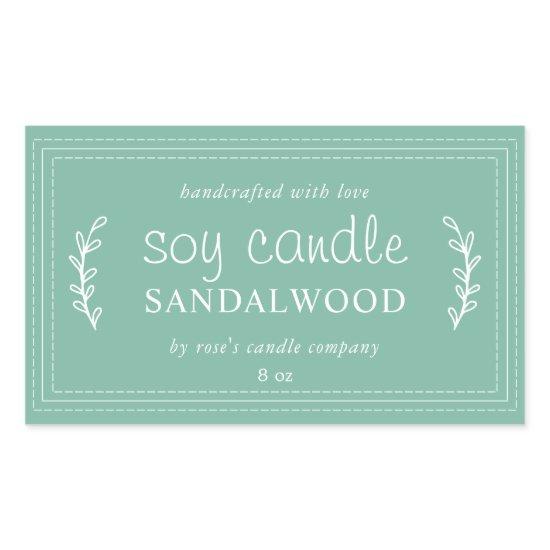 XL Homemade Soy Candle Foliage Jade Green Custom Rectangular Sticker