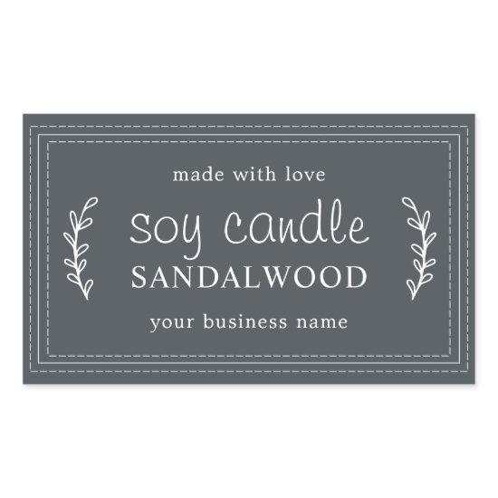 XL Homemade Soy Candle Foliage Off-Black Custom Rectangular Sticker