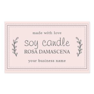 XL Homemade Soy Candle Foliage Pastel Pink Custom Rectangular Sticker