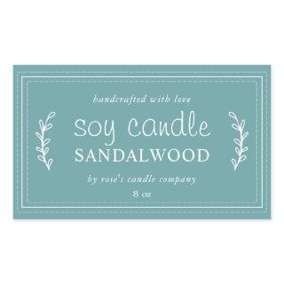 XL Homemade Soy Candle Foliage Turquoise Custom Rectangular Sticker