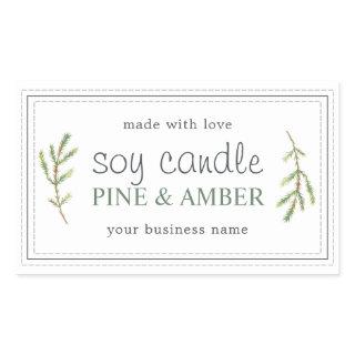 XL Homemade Soy Candle Pine Sprig Custom White Rectangular Sticker