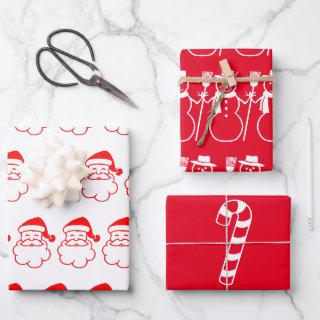 Xmas Santa Snowman Gift Wrap Flat Sheet Set of 3