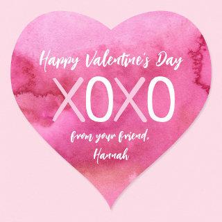 XOXO Pink Watercolor Kids Valentine's Day Party Heart Sticker