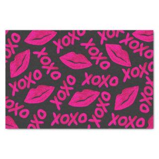 XOXO Quote Black Neon Pink Lips Lipstick Pattern Tissue Paper