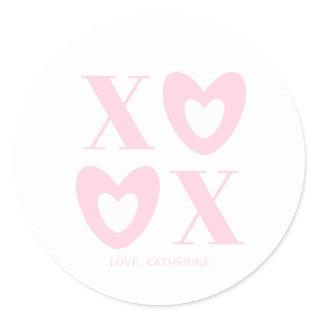 XOXO white pink hearts modern girly cute custom Classic Round Sticker