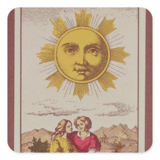 XVIIII Le Soleil, French tarot card of the Sun Square Sticker