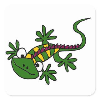 XX- Funny Colorful Iguana Cartoon Square Sticker