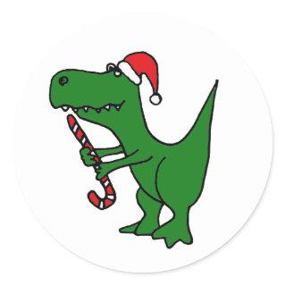 XX- Funny T-rex Dinosaur Wearing Santa Hat Classic Round Sticker