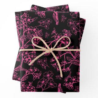 Y2K Hot Pink and Black Vintage Modern Botanical  Sheets