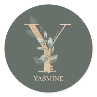 Y Monogram Floral Personalized Classic Round Sticker