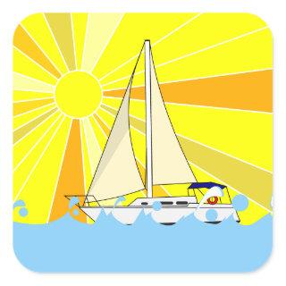 Yacht On The Sea On A Sunny Day Square Sticker