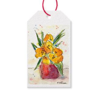 Yellow Abstract Flowers Gift Tags