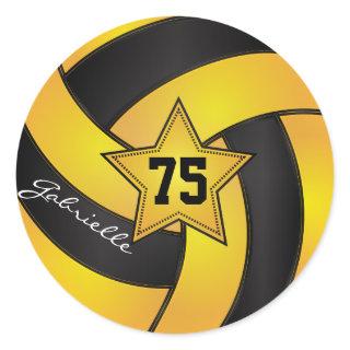 Yellow and Black Volleyball | DIY Name & Number Classic Round Sticker