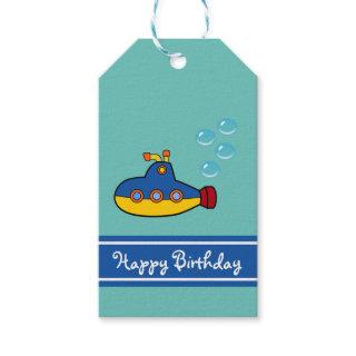 Yellow and Blue Toy Submarine Happy Birthday Gift Tags