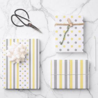 Yellow and gray polka dots & stripes cute bright  sheets