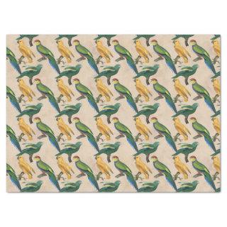Yellow and Green Birds on Tan Decoupage Tissue Paper