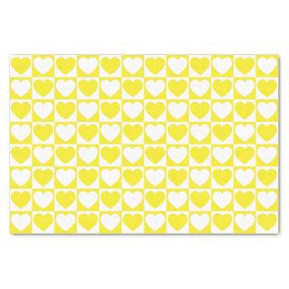 Yellow and White Checkered Pattern With Hearts Tissue Paper