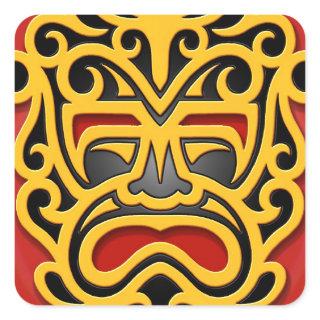 Yellow Aztec Mask Square Sticker