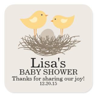 Yellow Baby Bird's Nest | Baby Shower Square Sticker