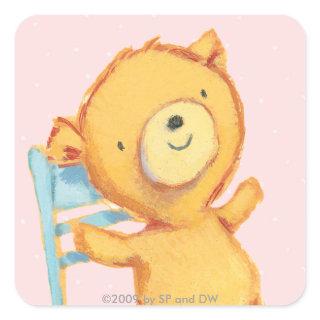 Yellow Bear Dances and Plays on Chair Square Sticker