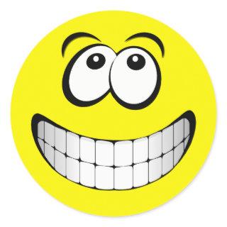 Yellow Big Grin Face Classic Round Sticker