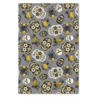 Yellow black and white sugar skulls pattern tissue paper