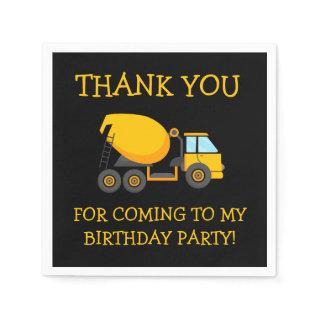 Yellow Black Cement Truck Child's Birthday Thanks Napkins