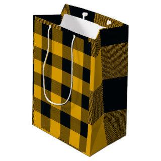 Yellow & Black Checkered Squares Buffalo Plaid Medium Gift Bag