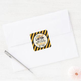 Yellow Black Dump Truck Construction Zone Birthday Square Sticker
