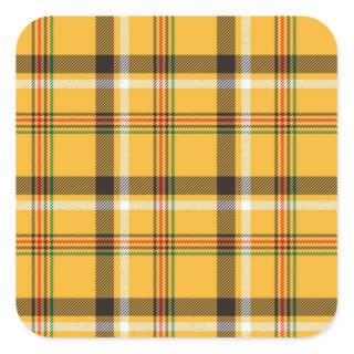 Yellow Black Plaid Fabric Texture Pattern Square Sticker