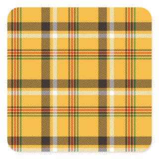 Yellow Black Plaid Fabric Texture Pattern Square Sticker