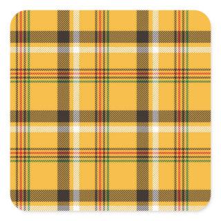 Yellow Black Plaid Fabric Texture Pattern Square Sticker