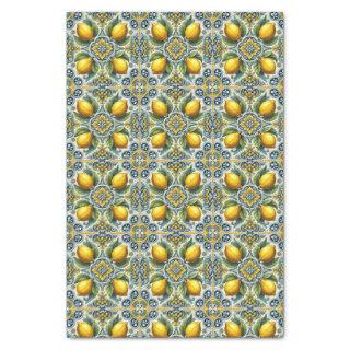 Yellow Blue Capri Lemon Mediterranean Tile Wedding Tissue Paper