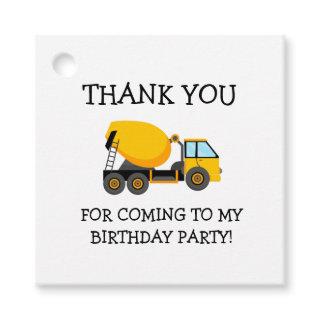 Yellow Cement Truck Child's Birthday Thank You Favor Tags