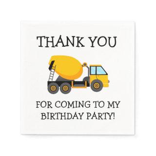 Yellow Cement Truck Child's Birthday Thank You Napkins