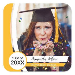 Yellow Curved Frame Photo Graduation Square Sticker