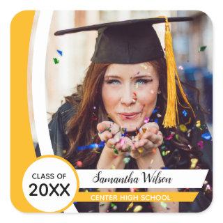 Yellow Curved Frame Photo Graduation Square Sticker