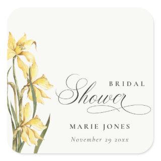 Yellow Daffodil Floral Watercolor Bridal Shower Square Sticker