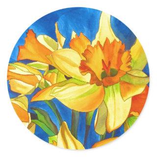Yellow daffodil narcissus floral wedding classic round sticker