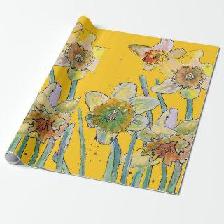 Yellow Daffodil Spring flowers Watercolor Wrapping