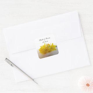 Yellow Daffodils on White Spring Wedding Square Sticker